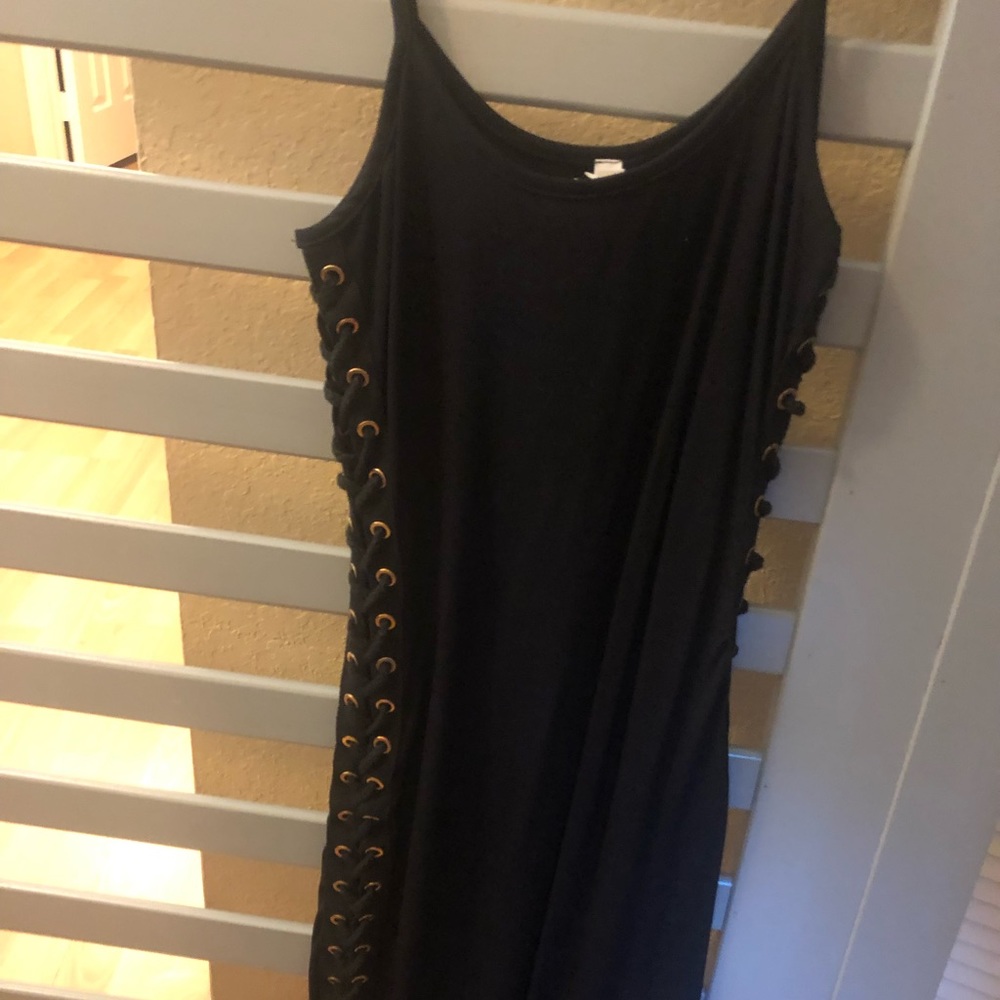 Black spaghetti strap knee length tube dress